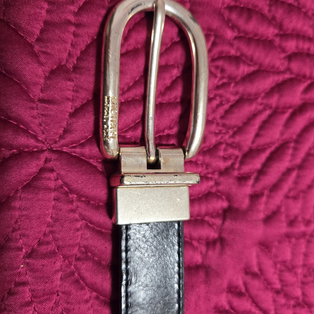 Michael Kors Black/brown Silver Buckle Leather Meduim Belt